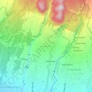 Kaliurang topographic map, elevation, terrain