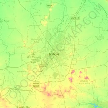Indore topographic map, elevation, terrain