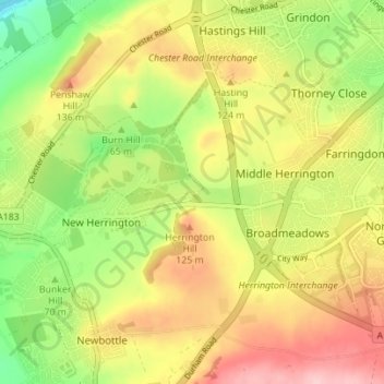West Herrington topographic map, elevation, terrain