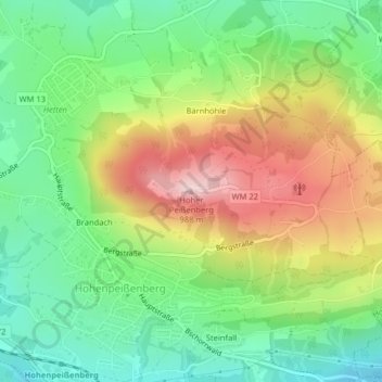 Hoher Peißenberg topographic map, elevation, terrain
