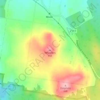 Wheelers Hill topographic map, elevation, terrain