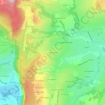 Monthieux topographic map, elevation, terrain