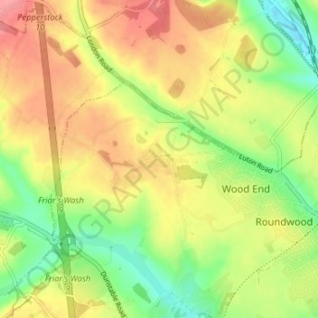 Kinsbourne Green topographic map, elevation, terrain