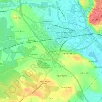 Les Fangasses topographic map, elevation, terrain