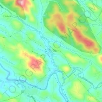 Vettithitta topographic map, elevation, terrain