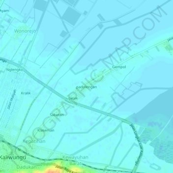 padolengan topographic map, elevation, terrain