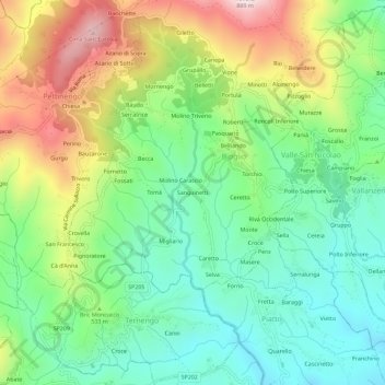Sanguinetti topographic map, elevation, terrain