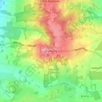 Danbury topographic map, elevation, terrain
