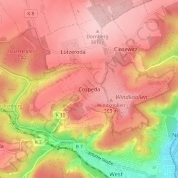 Cospeda topographic map, elevation, terrain