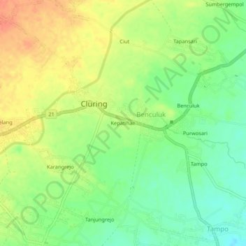 Kepatihan topographic map, elevation, terrain