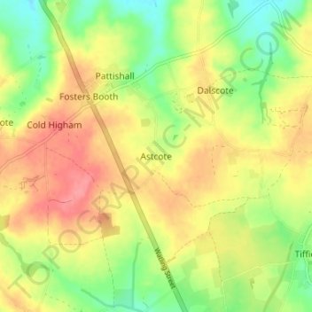 Astcote topographic map, elevation, terrain