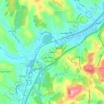 Strabane topographic map, elevation, terrain