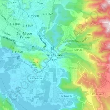 Villa Canales topographic map, elevation, terrain