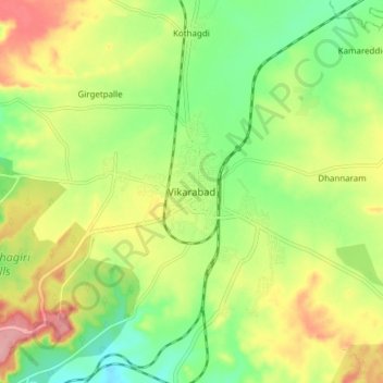 Vikarabad topographic map, elevation, terrain