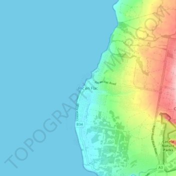 Flic en Flac topographic map, elevation, terrain