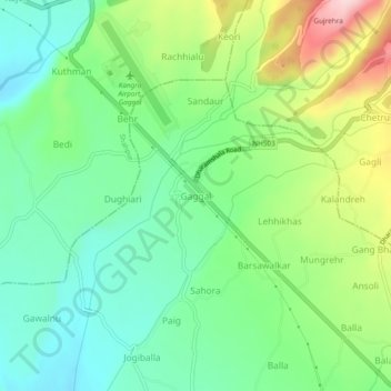 Gaggal topographic map, elevation, terrain