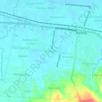 Watesalit topographic map, elevation, terrain
