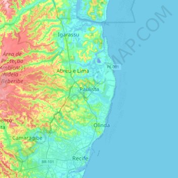 Paulista topographic map, elevation, terrain