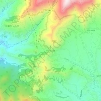 Tinpiple topographic map, elevation, terrain