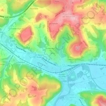 Bersac topographic map, elevation, terrain