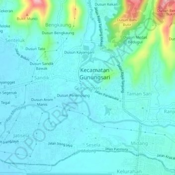 Gunungsari topographic map, elevation, terrain