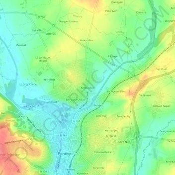 Kerdudaval topographic map, elevation, terrain