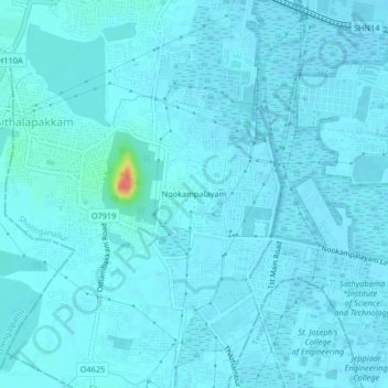 Nookampalayam topographic map, elevation, terrain