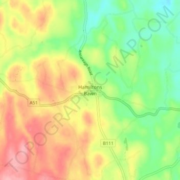 Hamiltons Bawn topographic map, elevation, terrain