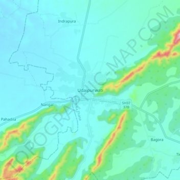 Udaipurwati topographic map, elevation, terrain