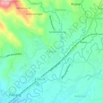 Baratan topographic map, elevation, terrain