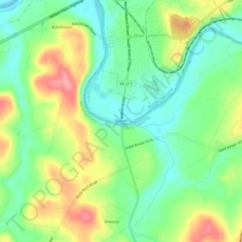Burrell topographic map, elevation, terrain