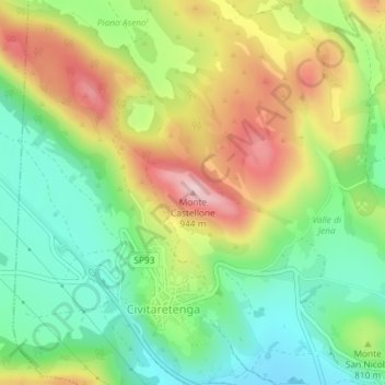 Monte Castellone topographic map, elevation, terrain