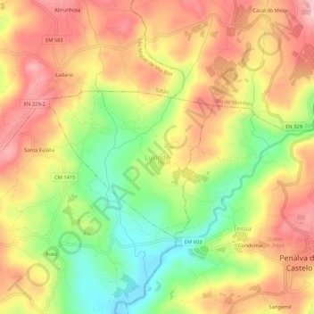 Lusinde topographic map, elevation, terrain