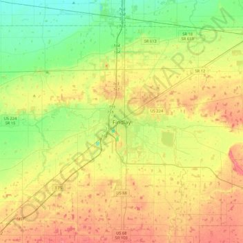 Findlay topographic map, elevation, terrain