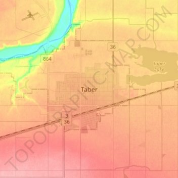 Taber topographic map, elevation, terrain