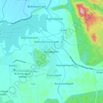 Puttaparthi topographic map, elevation, terrain