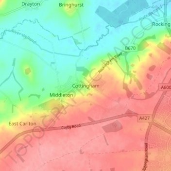 Cottingham topographic map, elevation, terrain