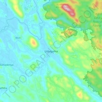 Udugama topographic map, elevation, terrain
