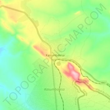 Kasumbalesa topographic map, elevation, terrain