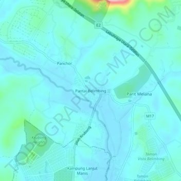 Pantai Belimbing topographic map, elevation, terrain