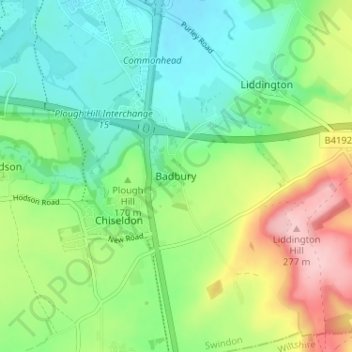 Badbury topographic map, elevation, terrain