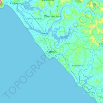 Kannur topographic map, elevation, terrain