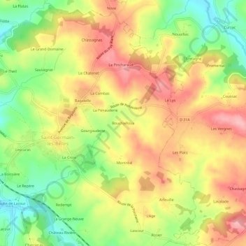 Bouchailloux topographic map, elevation, terrain