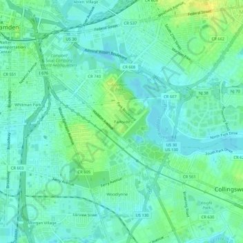 Parkside topographic map, elevation, terrain