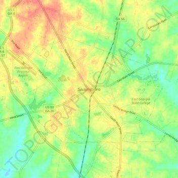 Swainsboro topographic map, elevation, terrain