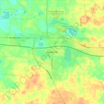 Kendallville topographic map, elevation, terrain