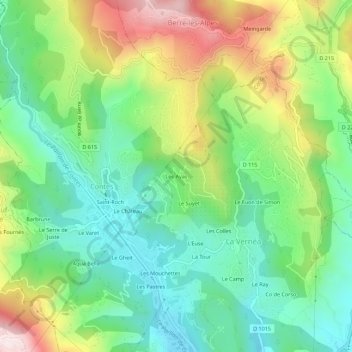 Les Ayas topographic map, elevation, terrain
