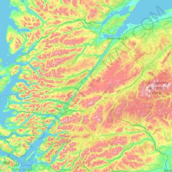 Inverness-shire topographic map, elevation, terrain