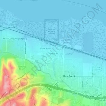 Shore Acres topographic map, elevation, terrain