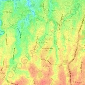 Cilodong topographic map, elevation, terrain